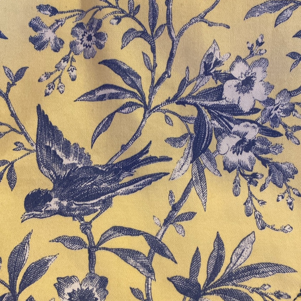 French Country Yellow and Blue Toile Table Runner with Tassels 6’ long Vintage - Picture 9 of 12